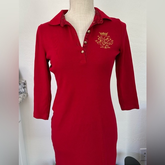 Ralph Lauren Red Sheath Dress with Polo Collar and Cuffed Sleeves - Picture 4 of 8